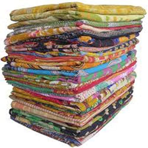 Photo 1 of Marubhumi 10 Pieces Mix Lot of Indian Kantha Quilts Cotton Bed Cover Throw Old Sari Made Assorted Patches Made Blanke