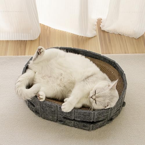 Cama de arranhão para gatos, 44 x 34 x 10 cm. Base para arranhar em cartão, material durável, resistente, proporciona conforto e diversão ao seu felino (cinzento)