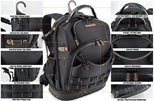 WELKINLAND 77-Pockets Electricians Tool Backpack, Tool Backpack For Men, HVAC Tools Bag Backpacks, Tools Backpacks For Construction