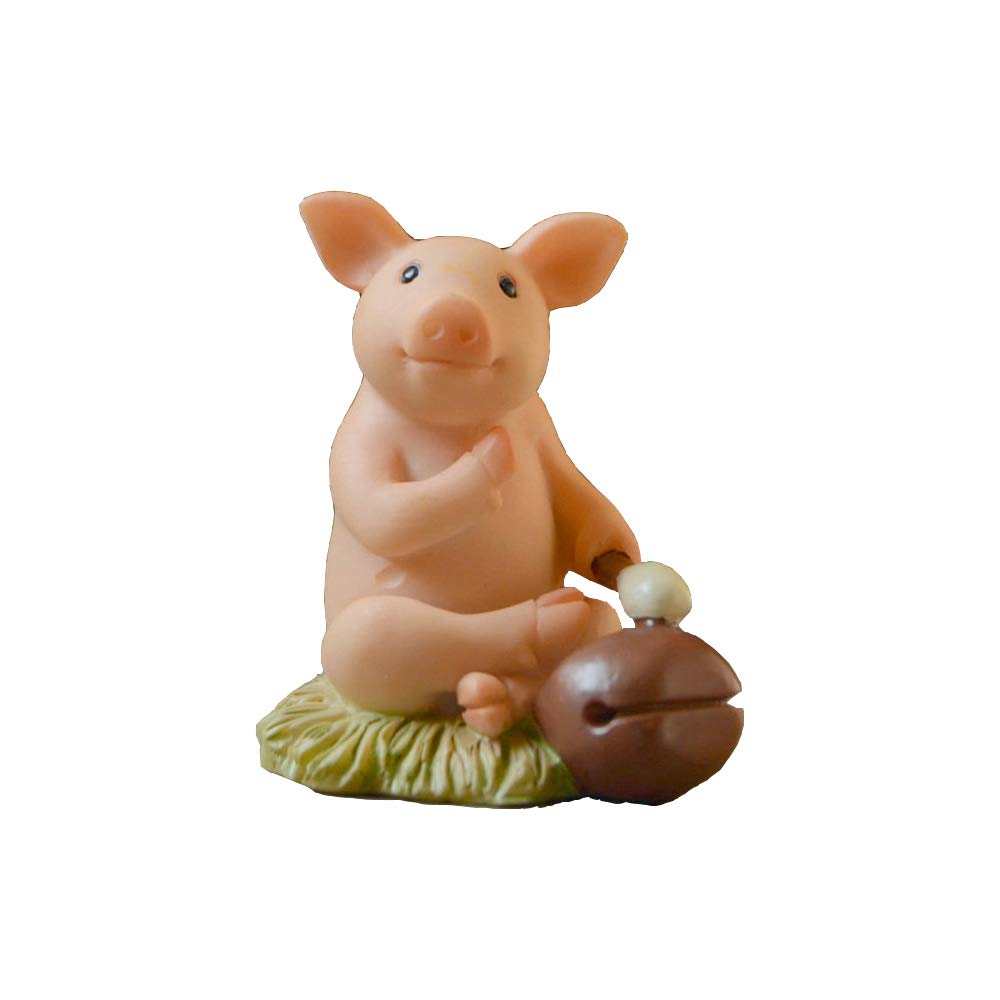 Gemmia Miniature Fairy Garden Pig Figurine- Joy Knock Wooden Fish Pig — image 1