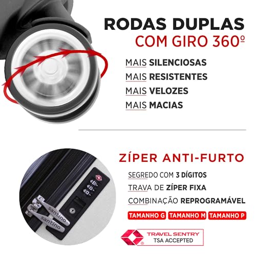 SANTINO Mala de Viagem Media 23kg Rígida ABS 4 Rodas 360º com TSA Leve Resistente Flexível Antifurto Off White Médio