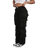 Cargo Pants for Women Elastic Waisted Straight Wide Leg Casual Pants with Multi Pockets