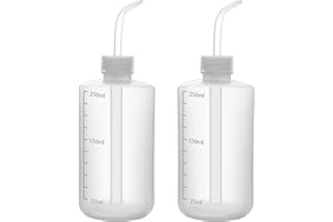 FunChem Chemical Wash Bottle, 2-Pack Plastic Lab Squeeze Washing Bottle with Clear Graduations, LDPE, Narrow Mouth (250 mL)
