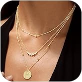Jarizos Dainty Gold Layered Necklaces for Women,14k Gold Plated Necklace Stack Disc Circle Heart Pendant Cuban Herringbone Paperclip Twisted Rope Chain Necklaces,Gold Jewelry Gift for Women