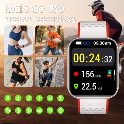 Relógio Smartwatch Masculino e Feminino, 1ATM Impermeável, Chamadas Bluetooth, Monitor de Atividades Físicas, Compatível com Android e iOS, Inclui Pulseira Extra para Uso Diário e Academia