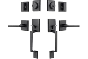 GUA OYH Door Handle Sets Double Front Door Handle Set with Handle Lever Matte Black Double Door Handleset with Dummy Heavy Duty Front Door Lock Set Double Door Handles for Front Door or Office Door