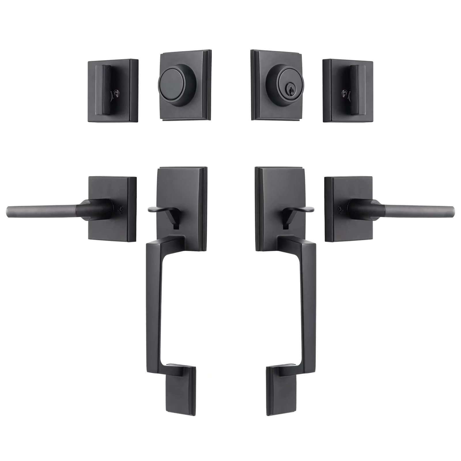 Photo 1 of NeuType Front Door Handle Set Matte Black Double Door Handle Set with Dummy Heavy Duty Double Door Lock Set, with Single Cylinder Deadbolt and Lever Handle, Compatible with Right & Left Handed Doors
