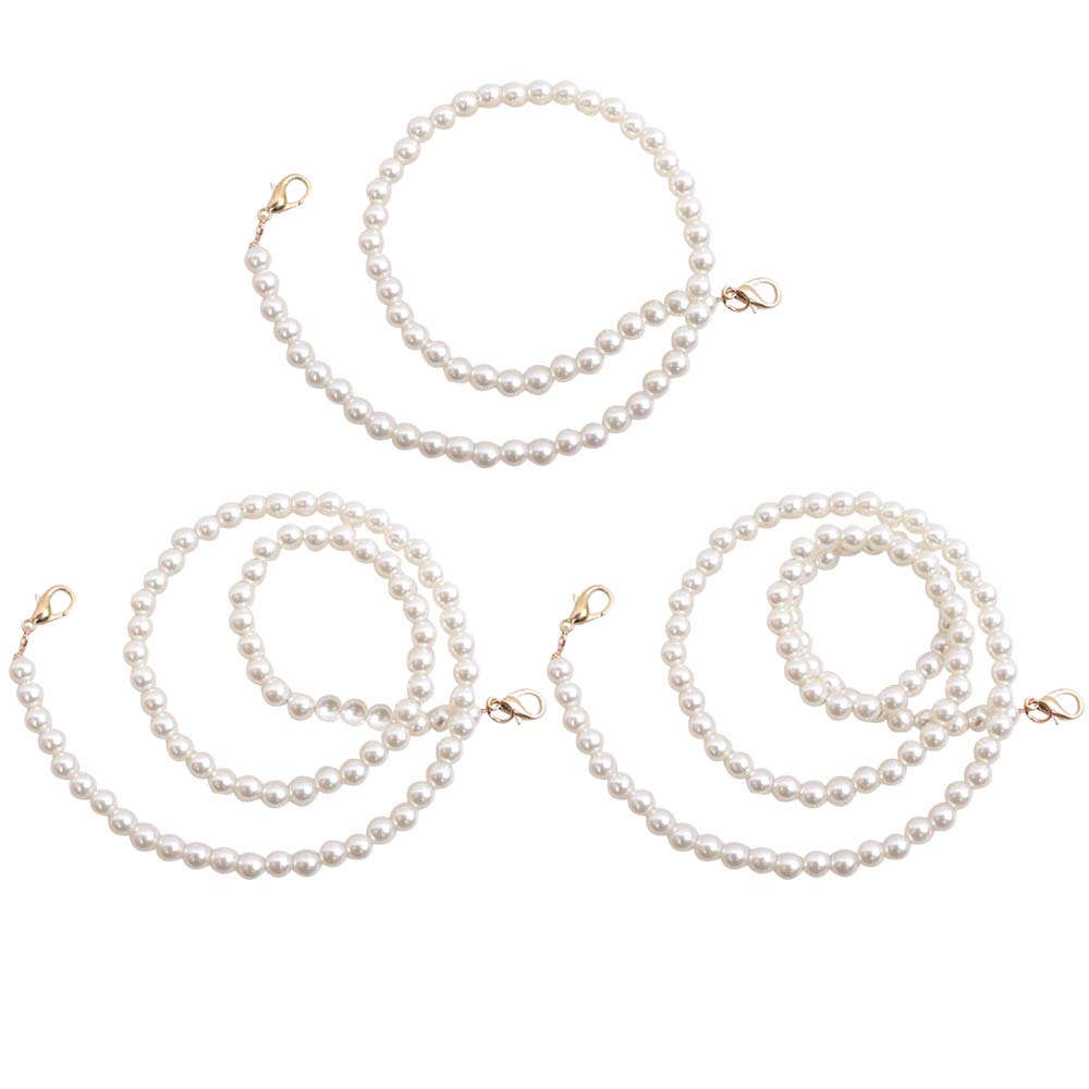 MEGAUK 3 pieces pearl chain carrying strap bag chain shoulder strap shoulder strap carrying strap with hook for women handbags