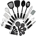 22-piece Kitchen Utensils Sets - Home Cooking Tools- Stainless Steel & Nylon Gadgets- Turners, Tongs, Spatulas, Pizza Cutter, Whisk, Bottle Opener, Grater, Peeler, Can Opener, Measuring Cups & Spoons