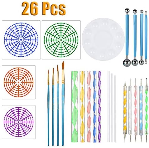 YJShop 26PCS Manadala Dotting Tools Dots Art Tools for Rock Canvas Painting Including Acrylic Rods, Mandala Dotting Stencils, Paint Tray andBrushes