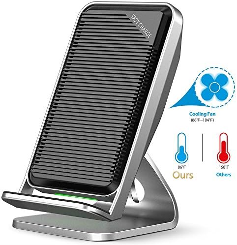 Fast Wireless Charger Stand, KidsFunCase QI Wireless Charging Station with Cooling Fan for Samsung Galaxy Note 9/S9/S9 Plus,iPhone XS Max and All QI-Enabled Devices - 2 Coils 10W - Silver