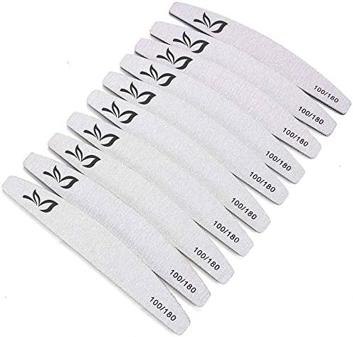 Professional Acrylic Nail File Set, Buffer Double Sided Emery Board for Women, 100/180 Grit Grey ,10 PCS