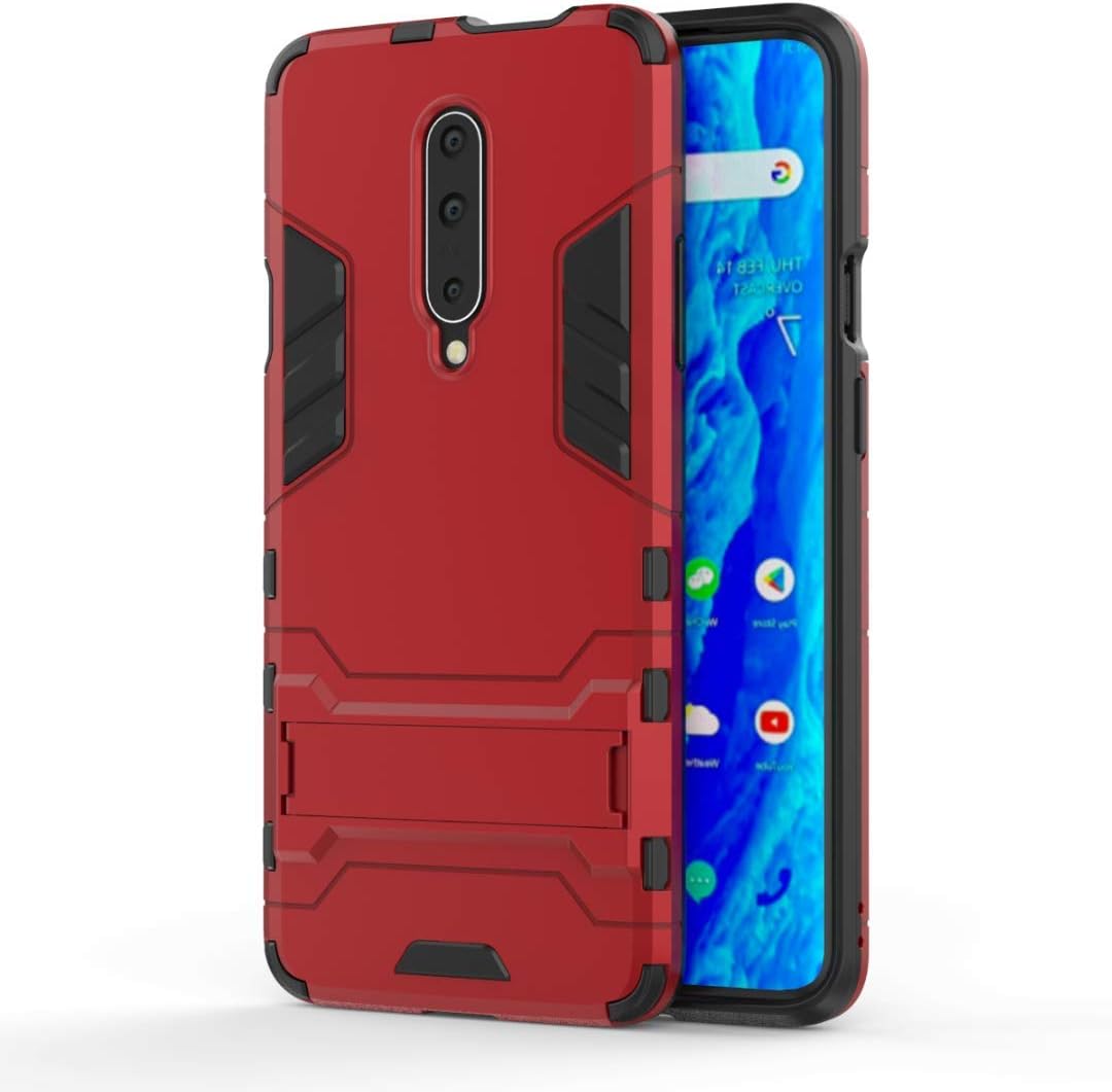 TianSY Case for Oneplus 7 Pro, Double Layer Protection Foldable Hidden Bracket Case, Drop Protection, Scratchproof, For Oneplus 7 Pro Smartphone. Red
