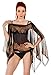 Women's Summer Batwing Sleeve Chiffon Swimsuit Cover Up Poncho with Button,Black
