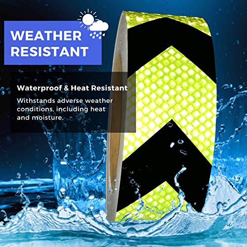 Pure Ponta High Visibility Black and Yellow Reflective Arrow Hazard Tape | 82 feet x 2 Inches High Intensity Waterproof Retroreflective Tape | Chevron Reflector Tape Roll
