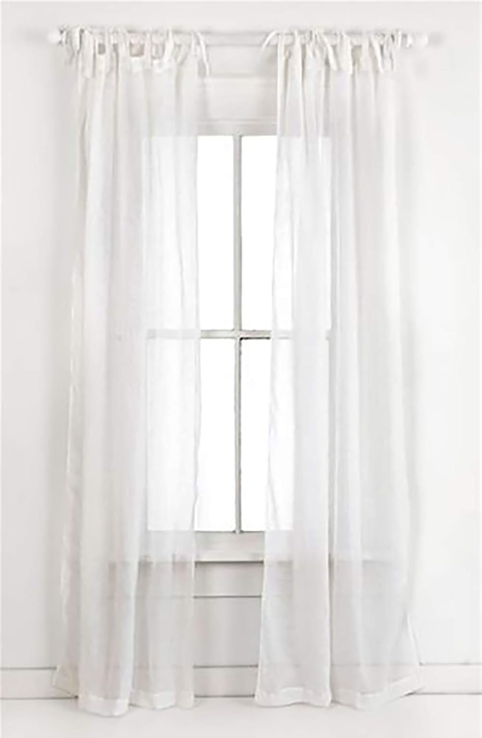 Cipheres White Cotton Voile Semi Sheer Tie Top Curtains 137 By 213