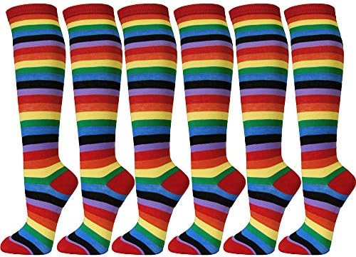 Ladies Colorful Variety Design Assorted Knee High Stocking Socks (Rainbow(6 Pairs))