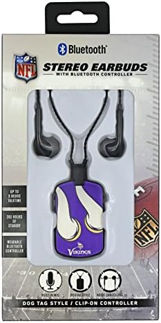 Official MINNESOTA VIKINGS BLUETOOTH DOG TAG EAR BUD Headphones W/Mic! Sound - Extra Bass - Noise Isolation - Bass Booster - 3.5mm Plug - Lightweight and Stylish Headphones for any Fan!