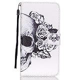 Urberry S6 Edge Plus Wallet Case, Skull and Flower Print Case for Samsung Galaxy S6 Edge Plus, Shock-proof Case with a Free Screen Protector
