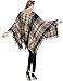 Women's Turtleneck Poncho Sweater Knitted Pullover Capes Tassel Shawl Camel and Black Plaid