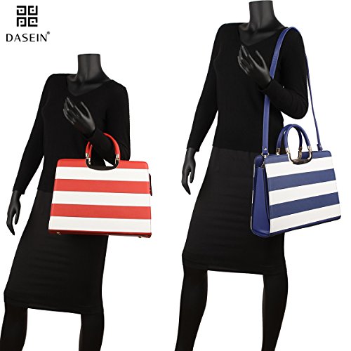Dasein Designer Purse Stripes Satchel Handbag PU Leather Purse Top Handle Handbags (XL2828 stripe 2PCs- Black/White)