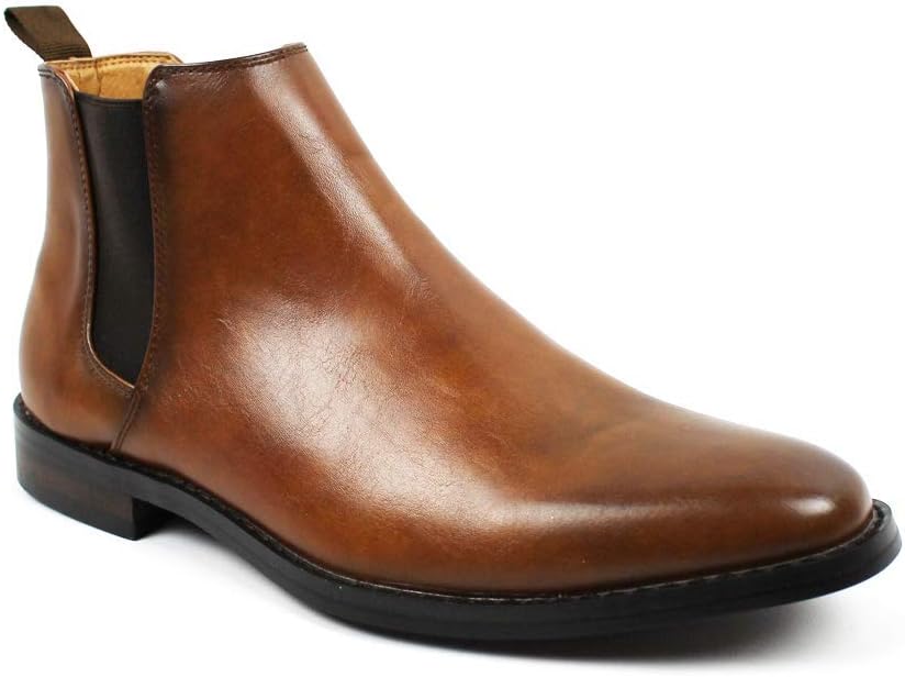Jaxson Men's Ankle Dress Boots Slip On Almond Round Toe Leather Chelsea JX-B1851A