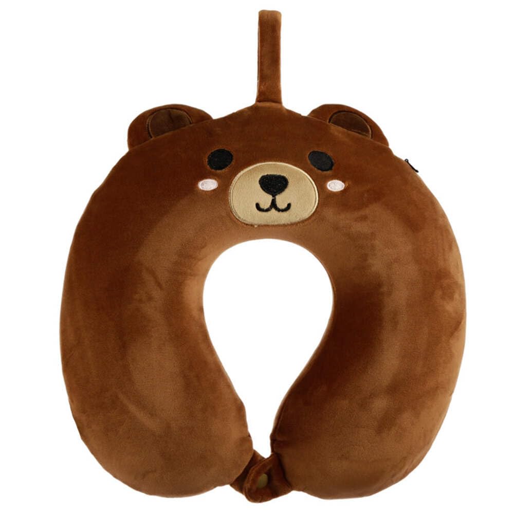 Puckator Relaxeazzz Bear Plush Memory Foam Travel Pillow - Neck Flight Airplane Pillow For Travel - Kids Neck Pillows Cushion For Sleeping Neck Pain Adults - Airport Essentials