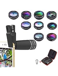 Kit de lentes para teléfono móvil, 10 en 1, lente de zoom telephoto + lente ojo de pez + gran angular y lente macro 15x + CPL flor radial filtro de estrella + lente caleidoscopio 3 6 para iPhone X 8 7 6 6s Plus Samsung
