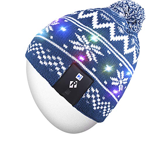 Rotibox LED String Light Up Beanie Hat Knit Cap with Copper Wire Colorful Lights 18 LEDs for Men Women Indoor and Outdoor, Festival, Holiday, Celebration, Parties, Bar, Blue