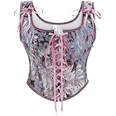 Moonight Corset for Women Floral Lace Up Ren Faire Renaissance Overbust Corset Bodice Vest