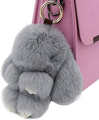 TonTech 2016 Newest Christmas Gift Beautiful Cute Soft Fluffy Rabbit Bunny Car Keychain Key Ring Hanging Pendant 13CM/18CM for Handbag (13CM, Light Gray)
