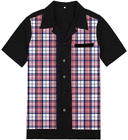 Anchor MSJ Men's 50s Male Clothing Rockabilly Style Casual Cotton Blouse Mens Fifties Bowling Dress Shirts