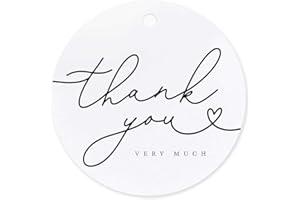 Bliss Collections Gift Tags, Thank You Tags, Seasonal Favors, Parties, and Celebrations Gift Tag 2.5"x2.5", 50 Pack (Round Heart Script)