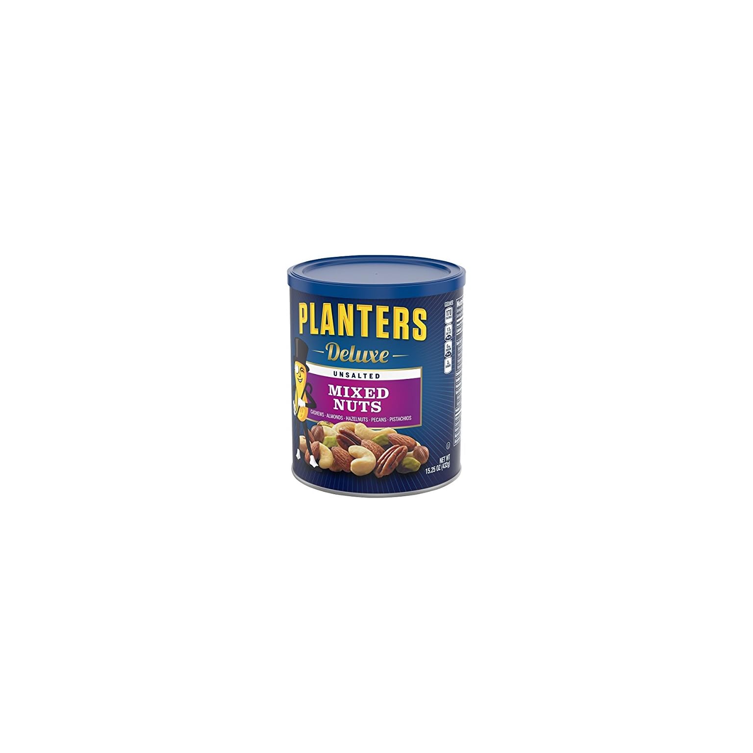 PLANTERS Deluxe Unsalted Mixed Nuts, 15.25 oz. Resealable Container