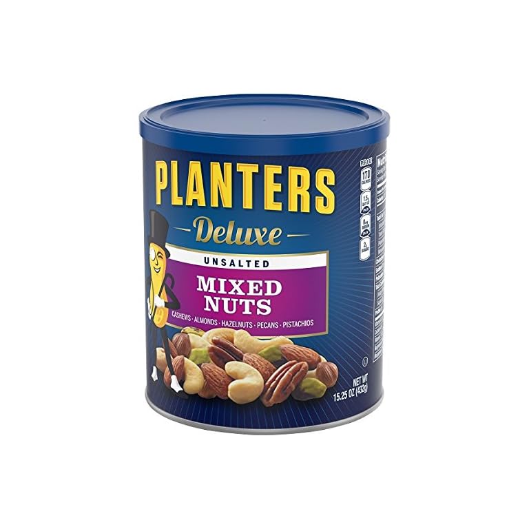 PLANTERS Deluxe Unsalted Mixed Nuts, 15.25 oz. Resealable Container