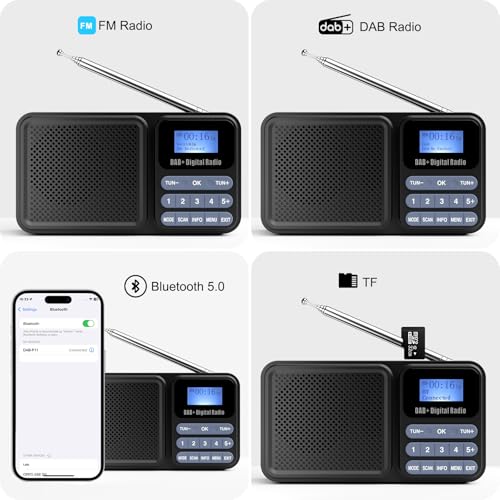 Gallypek Portable DAB Radio, DAB Plus FM Radio with Bluetooth 5.0 & 80 Presets Kitchen Radio with Cable or 2200 mAh Battery Operation, Support Solar & USB Charing USB Flash Drive/TF/AUX Connection