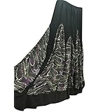 Womens Maxi Skirts Black Printed Bohemian Flare Flirty Festive Skirt