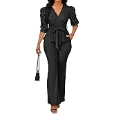 Ekaliy Dressy 2 Piece Pant Sets for Women Fall Outfits Ruffle Top Wide Leg Business Pantsuits
