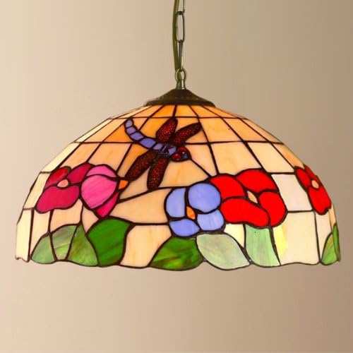 30cm Tiffany Floral Dragonfly Stained Glass Dome Shade Electric Ceiling Light Fitting Pendant