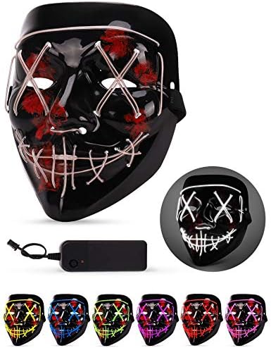 AnanBros Scary LED Halloween Mask, Light up Mask Cosplay, LED Rave Face Mask Costume 3 Lighting Modes, Halloween Face Masks for Men Women Kids - White