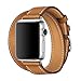 WAfeel Compatible for Iwatch Band 38/42mm Leather Double Tour iwatch Strap Replacement Band with Stainless Steel Adpter Clasp for iPhone Watch Series 3/2 /1,Sport Edition,Men Women(Brown,38mm)
