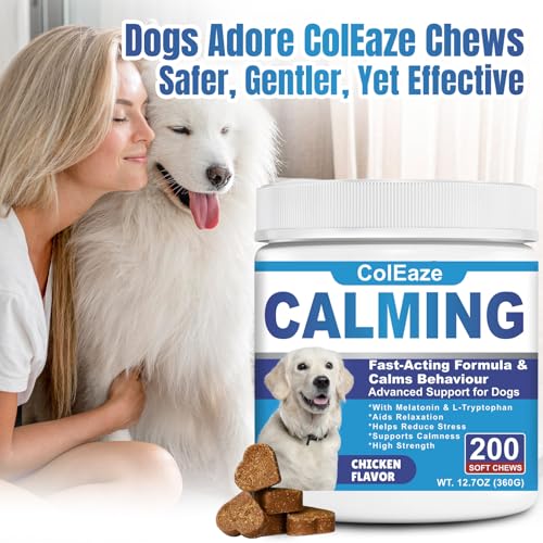 ColEaze Calming Chews for Dogs Puppy Dog Calming Chews, Help Manage Stress and Promote Relaxation Sleep Aid Calm Dog from Noise, Thunder, Barking, Separation, Small Medium Large & All Breeds