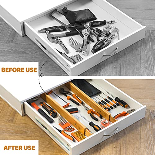Bamboo Drawer Dividers, Spring Loaded Adjustable Drawer Separators (2.1