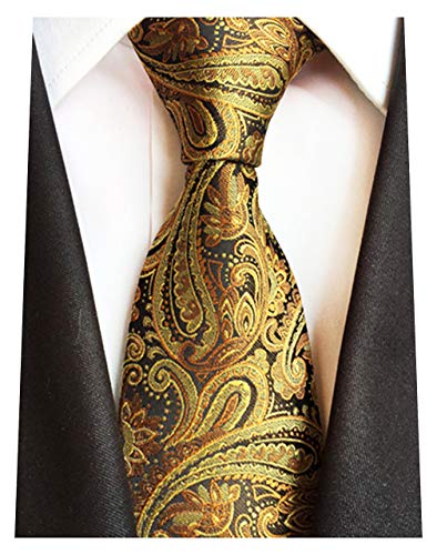 MENDENG Classic Paisley Floral Gold Brown Jacquard Woven Silk Men's Ties Necktie