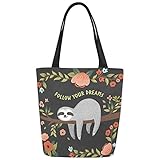 InterestPrint Cute Sloth with Inspirational Quote Canvas Tote Bag Shoulder Handbag for Women Girls