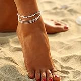 Women Anklet , kaifongfu Multi Layer Silver Crystal Ball Bracelet Anklet Ankle Foot Chain Women Jewelry for Valentine’s Day (Silver)