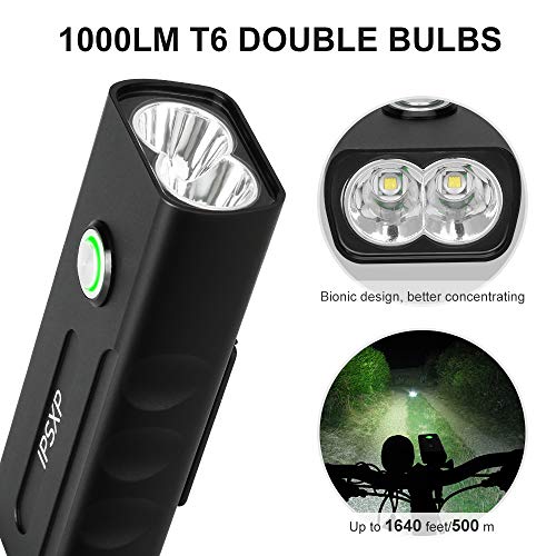 IPSXP Bicycle Headlight, USB Rechargeable 1000 Lumen LED Bike Front Light High Bright 6 Hours Mountain Road Cycling Safety Commuter Flashlight with 3 Modes, IPX5 Waterproof Bike Light - Thumbnail 3