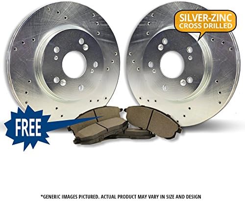 Front Kit|2 Silver Zinc Drilled Optimum Series Brake Rotors + 4 Semi-Metallic Brake Pads|Combo Kit|4Lugs