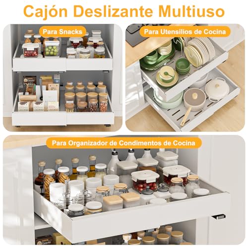 Gaethra Cajón Telescópico 2 piezas Cajones Extraibles Para Cocina Bandeja Armario Cocina Cajón Deslizante Para Alacena Cajón de Cocina Extensible Desplegable Organizador de Cajones(52-32 x 42 x 7cm)