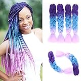 4Pcs Braiding Hair Extensions Jumbo Ombre Braiding Hair Kanekalon Synthetic Twist Braids 24Inch Crochet Braid Hair Extension Light Purple (A56)